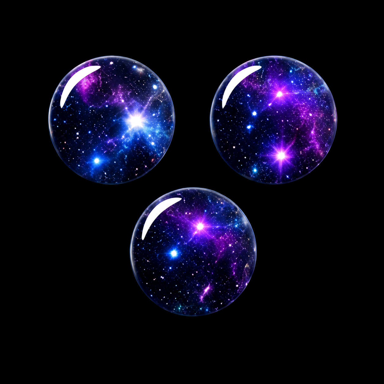 Galaxy set: three luminous Pips forming the complete POP mark