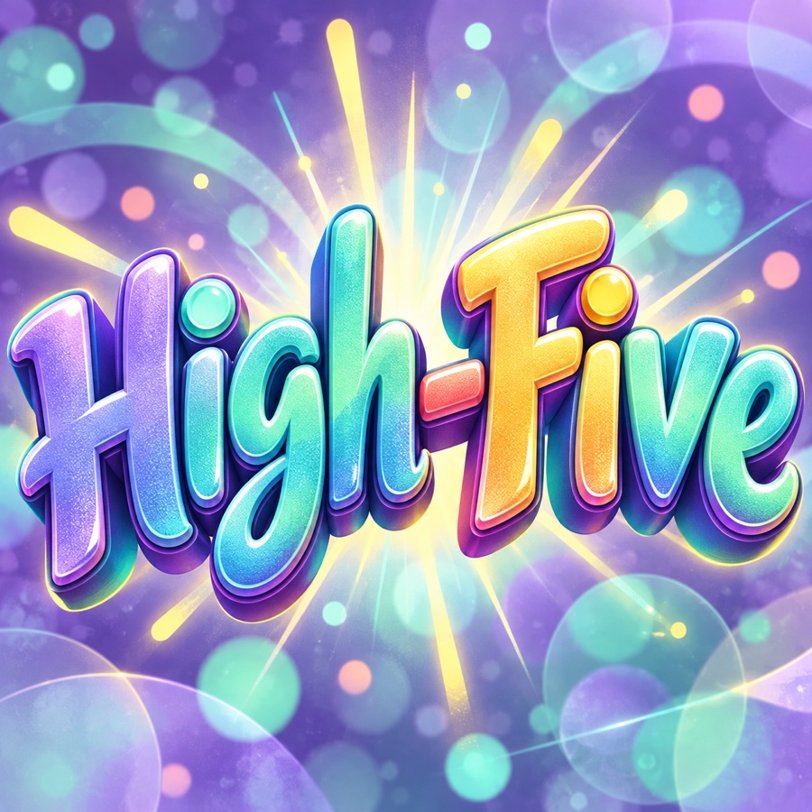 High-Five word-art favour token